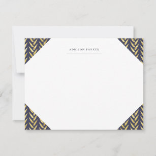 Navy and Gold Leaf Monogrammed Stationery Note Card
