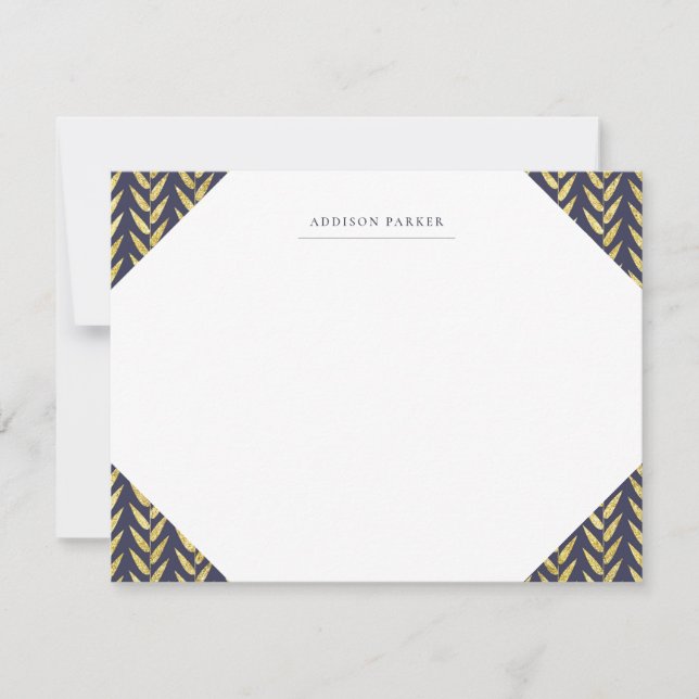 Navy and Gold Leaf Monogrammed Stationery Note Card (Front)