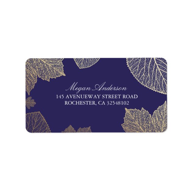 Navy And Gold Leaves Fall Wedding Label