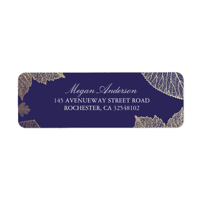 Navy and Gold Leaves Fall Wedding Label (Front)