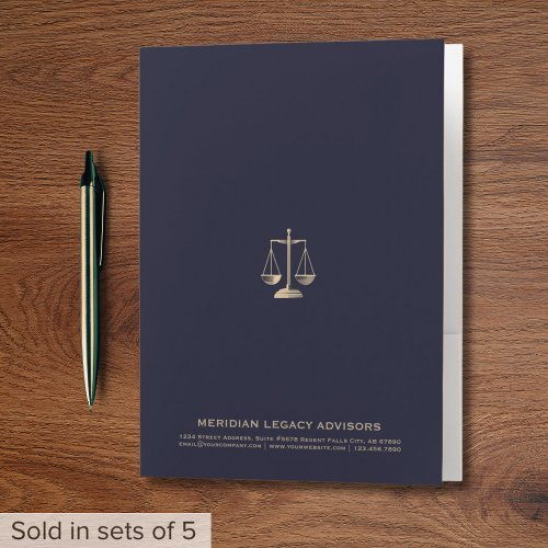 Navy and Gold Legal Justice Scale Pocket Folder