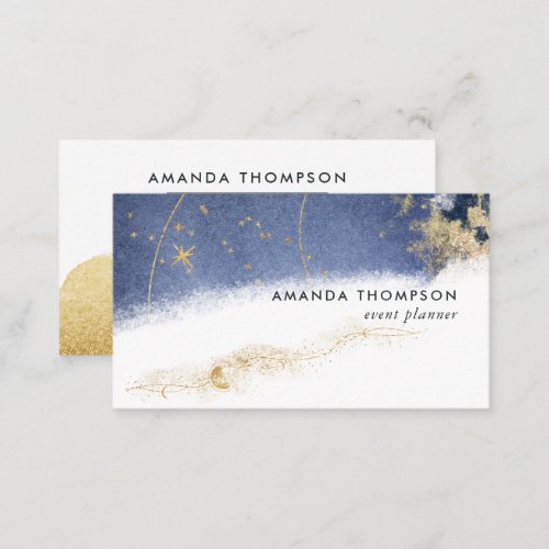 Navy and Gold Lunar Brush Strokes Business Card