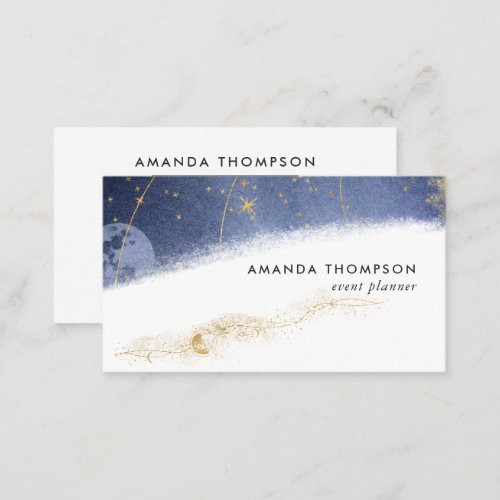 Navy and Gold Lunar Brush Strokes Business Card