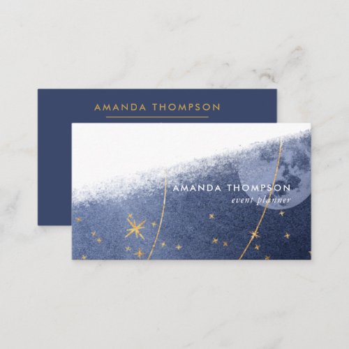 Navy and Gold Lunar Brush Strokes Business Card