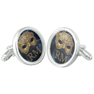 Navy and Gold Masquerade Monogram Wedding Cufflinks
