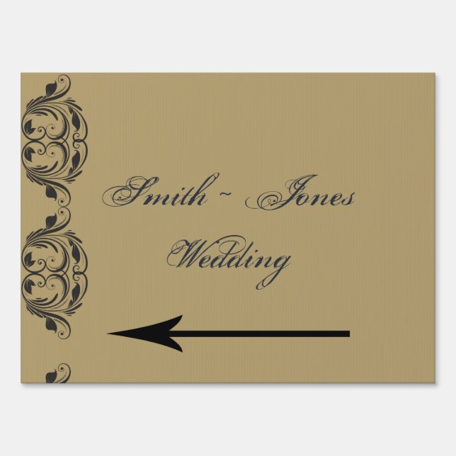 Navy and Gold Masquerade Wedding Direction Sign (Front)