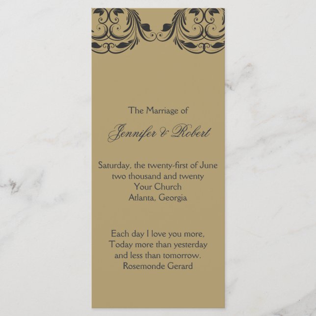 Navy and Gold Masquerade Wedding Program (Front)