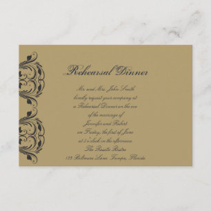 Navy and Gold Masquerade Wedding Rehearsal Dinner Invitation