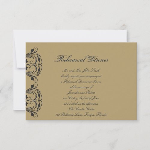 Navy and Gold Masquerade Wedding Rehearsal Dinner Announcement
