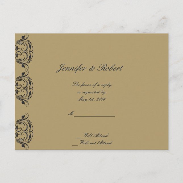 Navy and Gold Masquerade Wedding RSVP Postcard (Front)