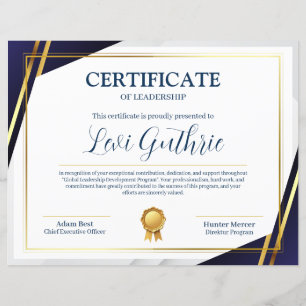 Navy and Gold Modern Leadership Certificate