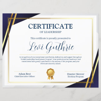 Navy and Gold Modern Leadership Certificate