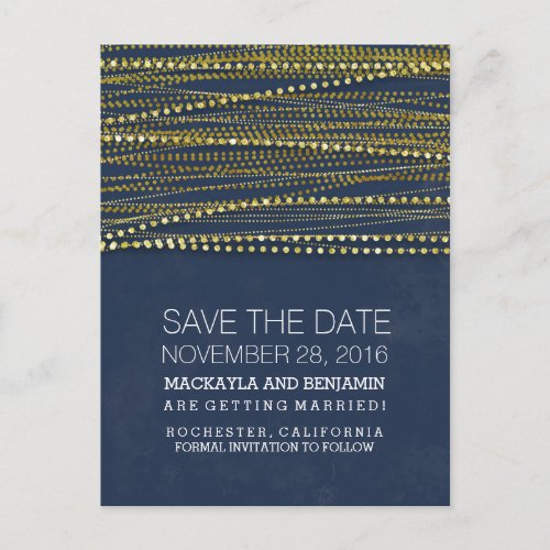 Navy and Gold Modern Save the Date Announcement Postcard
