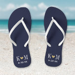 Navy and Gold Modern Wedding Monogram Flip Flops<br><div class="desc">Custom printed flip flop sandals personalized with a cute heart and your monogram initials and wedding date. Click Customize It to change text fonts and colors or add your own images to create a unique one of a kind design!</div>