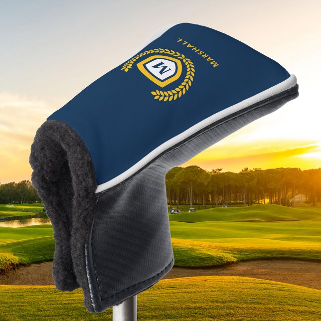 Navy and Gold Monogram Logo Crest Golf Head Cover (Creator Uploaded)