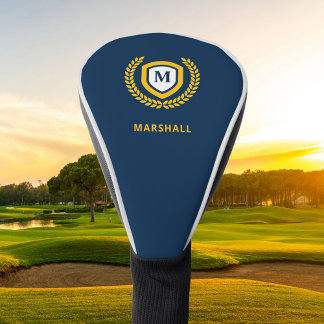 Navy and Gold Monogram Logo Crest Golf Head Cover