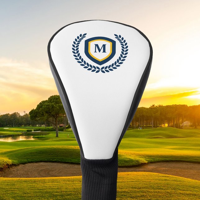 Navy and Gold Monogram Logo Crest Golf Head Cover (Creator Uploaded)