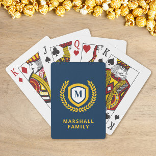 Navy and Gold Monogram Logo Crest Poker Cards