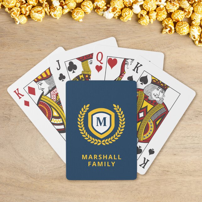 Navy and Gold Monogram Logo Crest Poker Cards (Creator Uploaded)