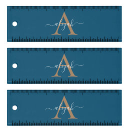 Navy And Gold Monogram Script Name Ruler