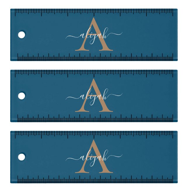 Navy And Gold Monogram Script Name Ruler (Creator Uploaded)