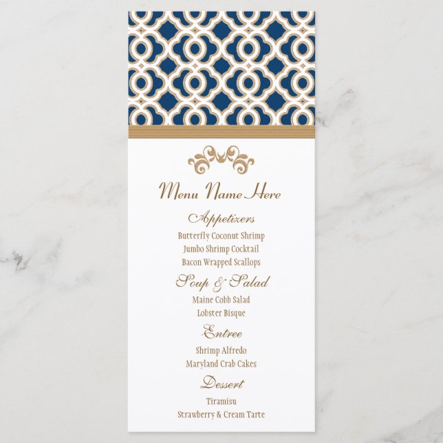 Navy and Gold Moroccan Menu (Front)