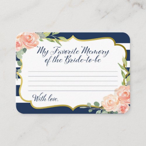 Navy and Gold My Favorite Memory of Bride Enclosure Card