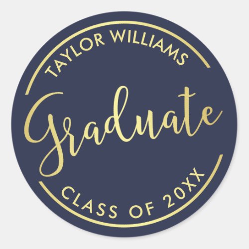 Navy and Gold Name and Class Year Gratuation Classic Round Sticker