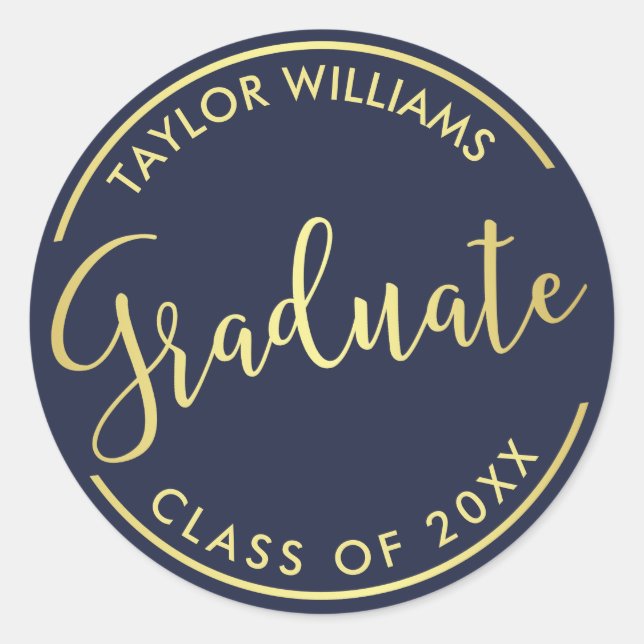 Navy and Gold Name and Class Year Gratuation Classic Round Sticker (Front)