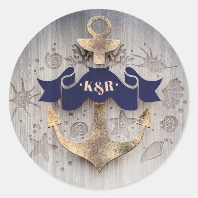 Navy and Gold Nautical Anchor Wedding Classic Round Sticker