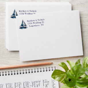 Navy and Gold Nautical Boat Gold Frame Wedding Envelope