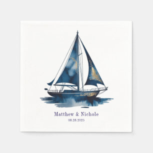 Navy and Gold Nautical Boat Gold Frame Wedding Napkins