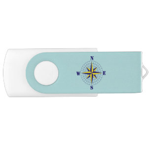 Navy and Gold Nautical Compass Rose Travel  Flash Drive