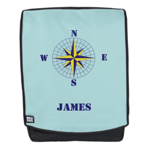Navy and Gold Nautical Compass Rose with Name Backpack