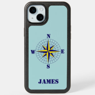 Navy and Gold Nautical Compass Rose with Name iPhone 15 Plus Case