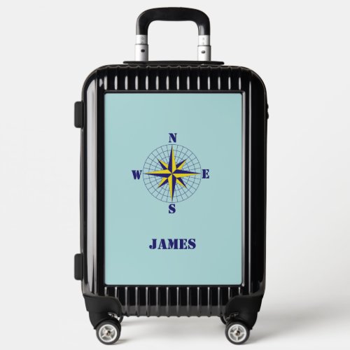 Navy and Gold Nautical Compass Rose with Name Luggage