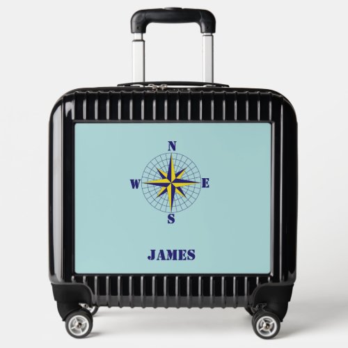 Navy and Gold Nautical Compass Rose with Name Luggage