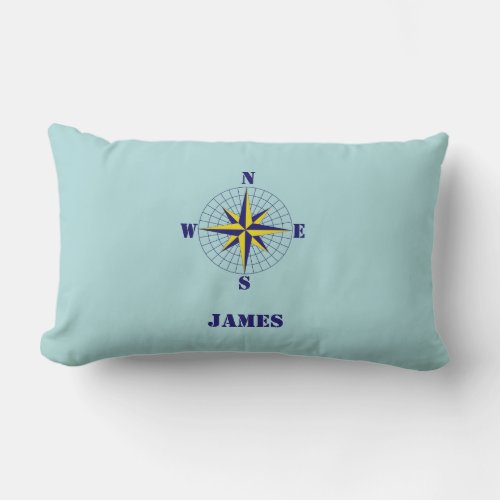 Navy and Gold Nautical Compass Rose with Name  Lumbar Pillow