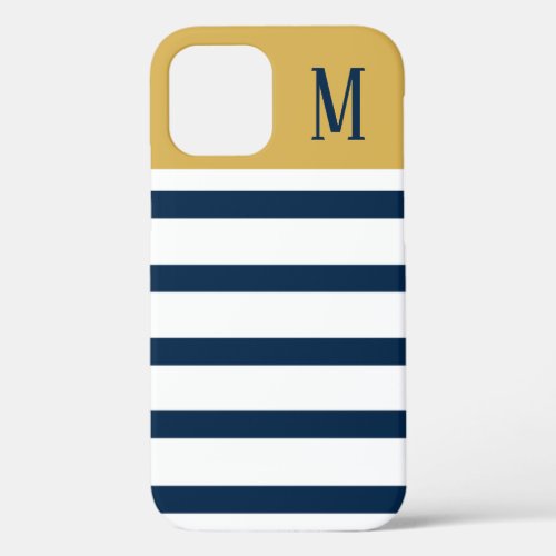 Navy and Gold Nautical Stripes iPhone 12 Case