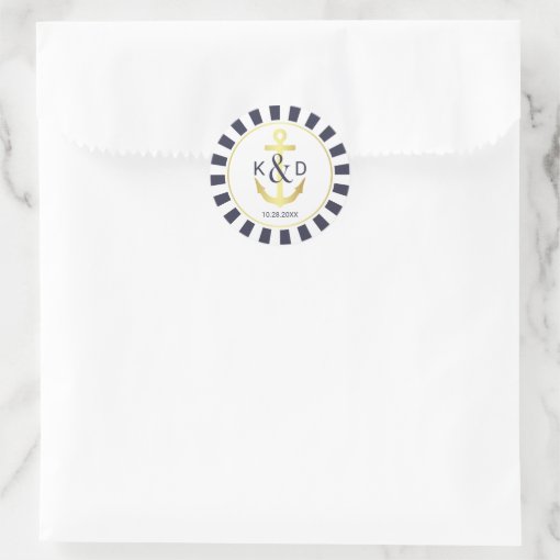 Navy And Gold Nautical Wedding Classic Round Sticker Zazzle