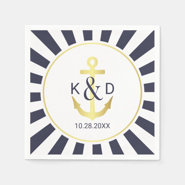 Navy and Gold Nautical Wedding Napkins (Front)