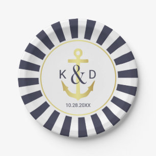 Navy and Gold Nautical Wedding Paper Plates