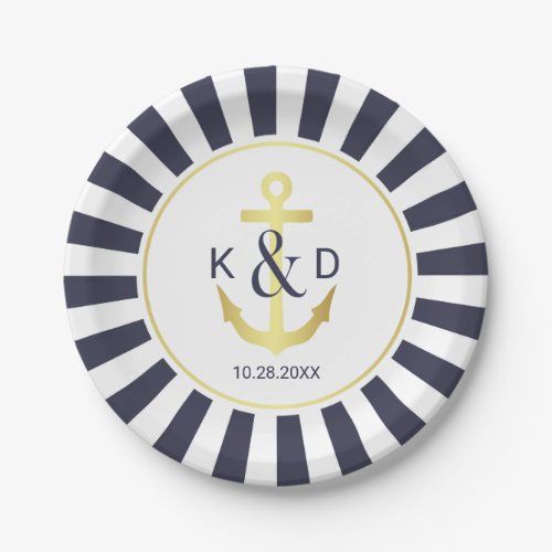 Navy and Gold Nautical Wedding Paper Plates
