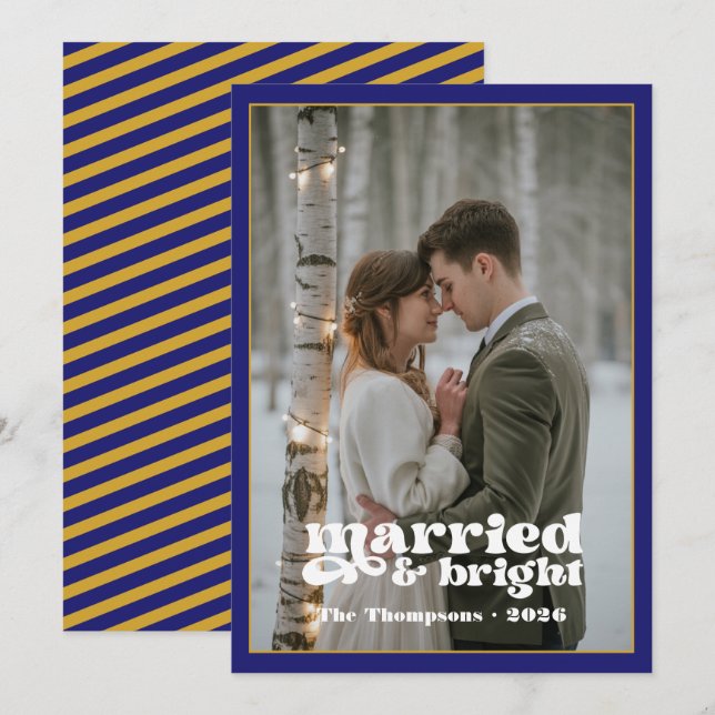 Navy and Gold Newlyweds Christmas Holiday Card (Front/Back)