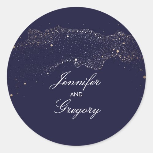 Navy and Gold Night Stars Modern Wedding Classic Round Sticker