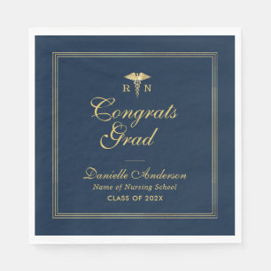 navy and gold nursing graduation napkins