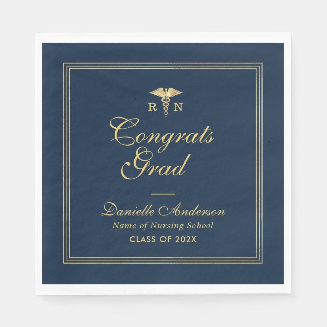 navy and gold nursing graduation  napkins (Front)