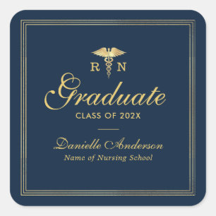 navy and gold nursing graduation square sticker