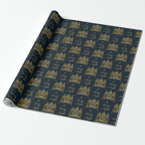 Navy and Gold O Holy Night Three Wise Men Wrapping Paper