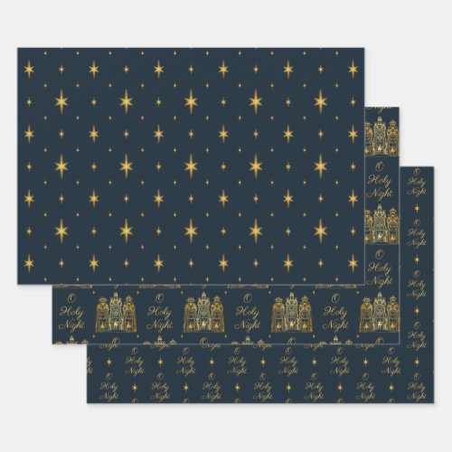 Navy and Gold O Holy Night Three Wise Men Wrapping Paper Sheets